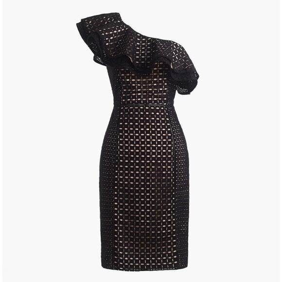 NEW J Crew Black One-shoulder Eyelet Mini Dress Size 2 - Picture 2 of 4